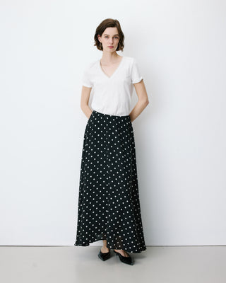 Jupe longue trapèze taille haute pois Analia