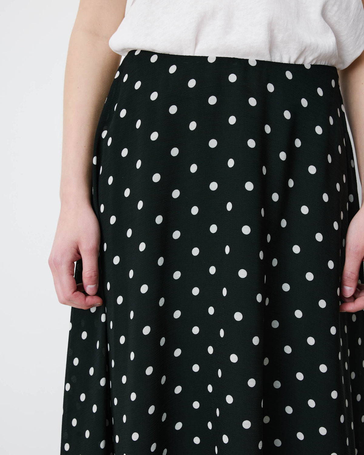 Jupe longue trapèze taille haute pois Analia