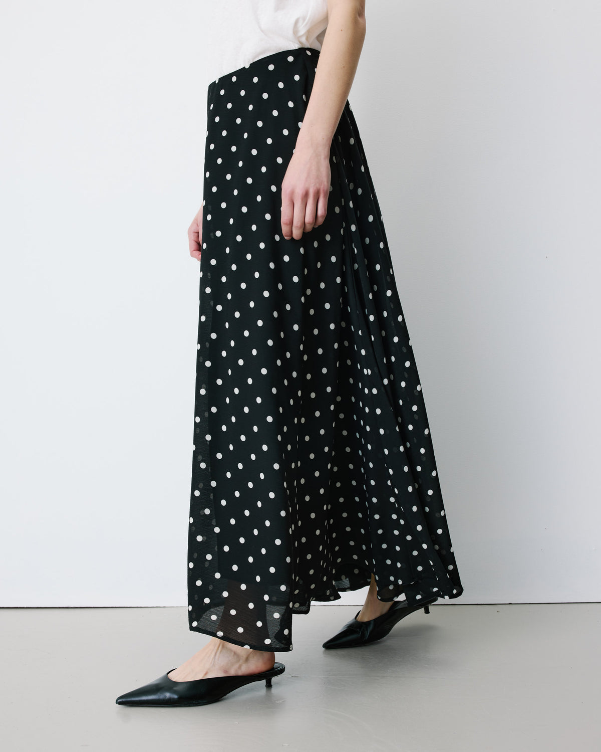Jupe longue trapèze taille haute pois Analia