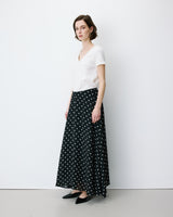 Jupe longue trapèze taille haute pois Analia