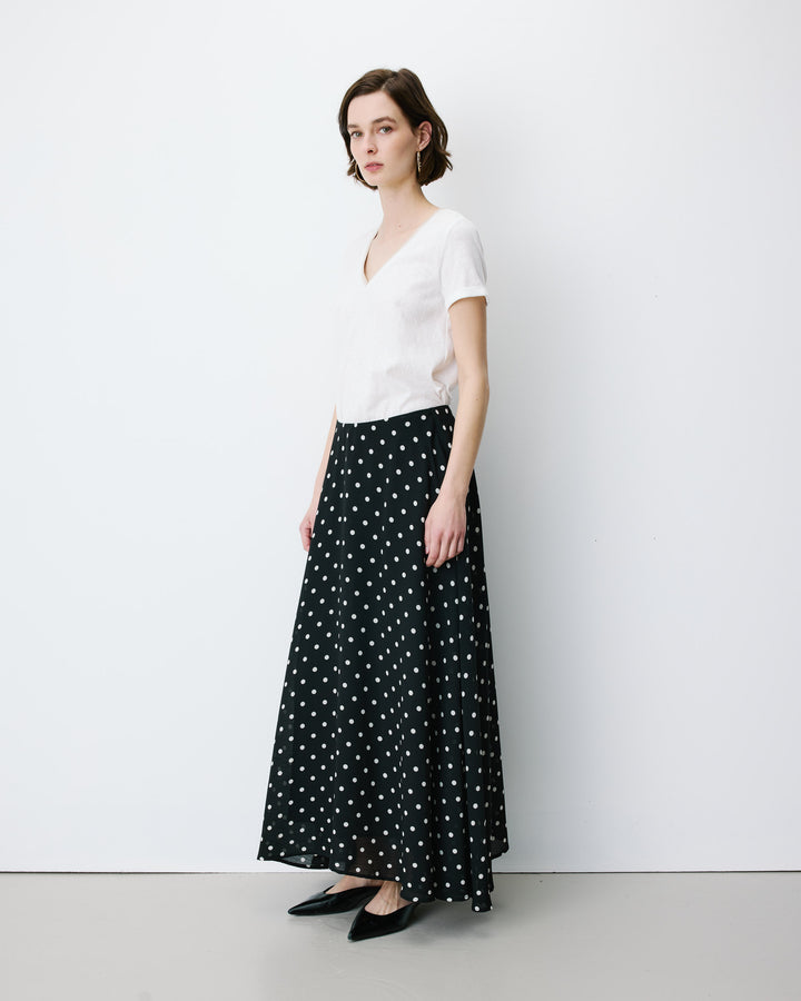 Jupe longue trapèze taille haute pois Analia