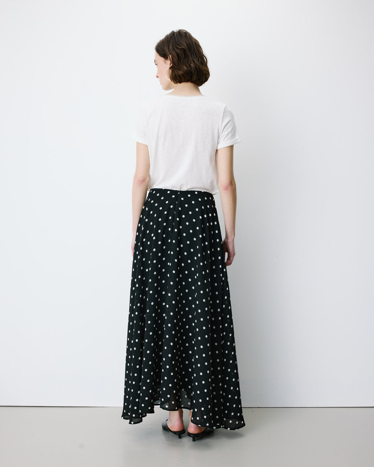 Jupe longue trapèze taille haute pois Analia