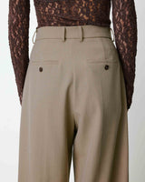 Pantalon tailleur court large à plis beige Atlantis