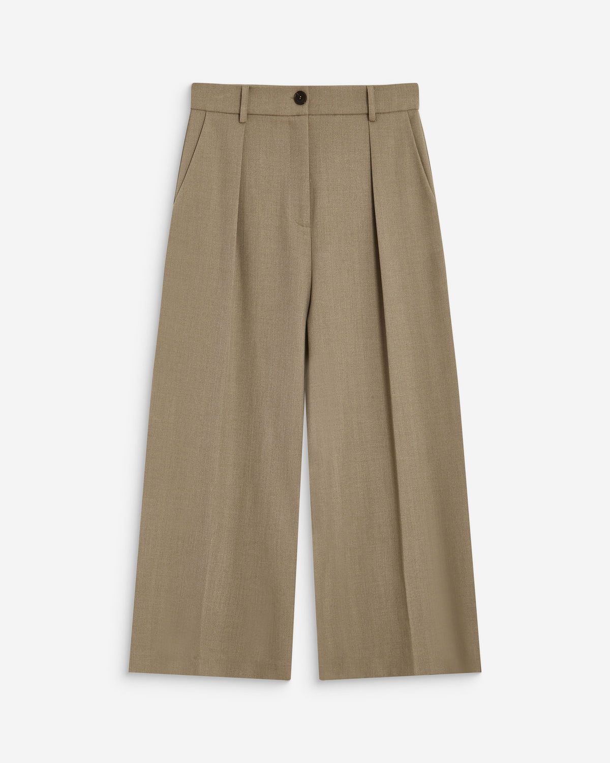 Pantalon tailleur court large à plis beige Atlantis