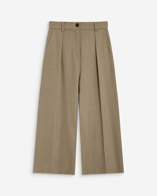 Pantalon tailleur court large à plis beige Atlantis