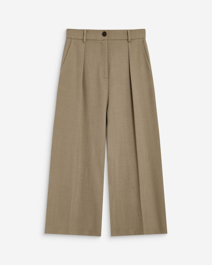 Pantalon tailleur court large à plis beige Atlantis