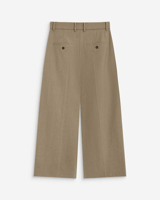 Pantalon tailleur court large à plis beige Atlantis