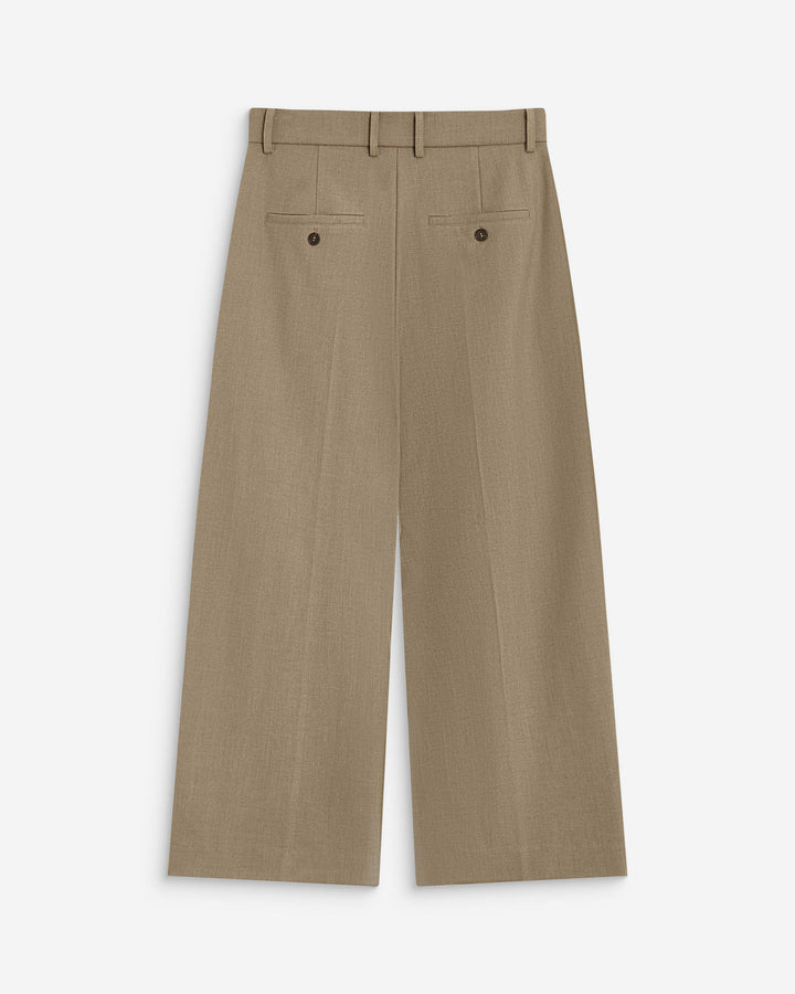Pantalon tailleur court large à plis beige Atlantis