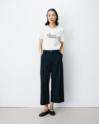 Pantalon tailleur court large à plis marine Atlantis