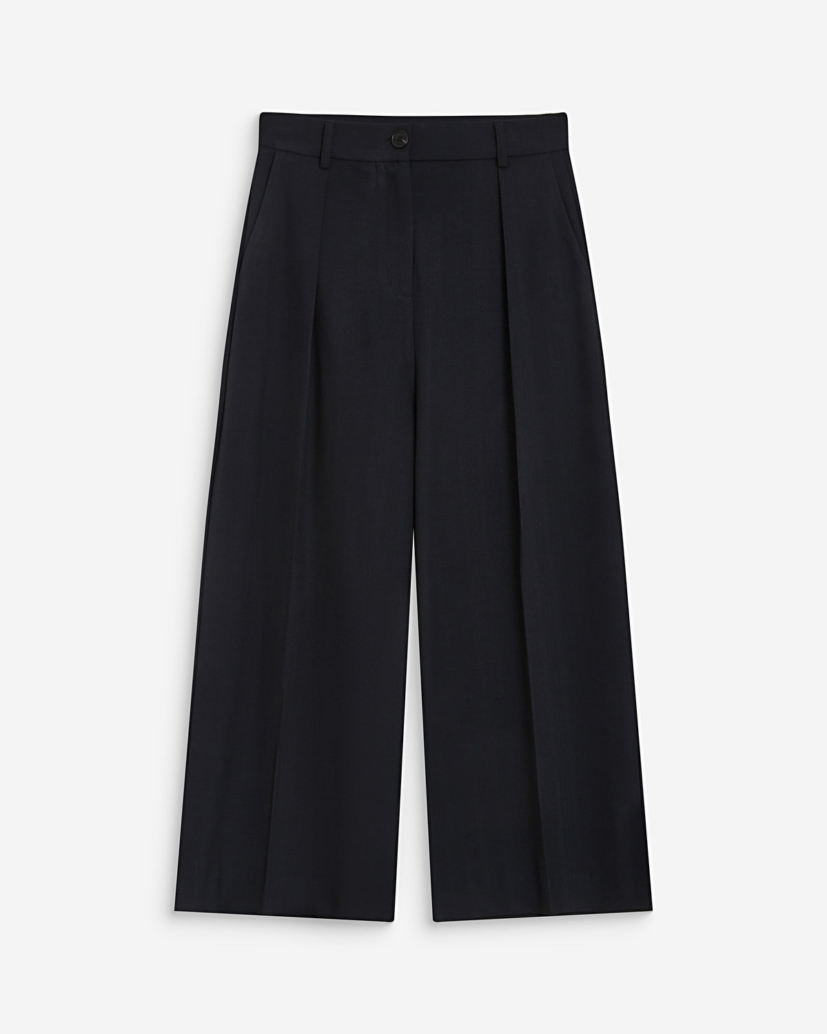 Pantalon tailleur court large à plis marine Atlantis