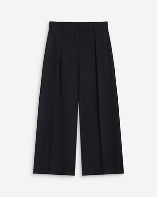 Pantalon tailleur court large à plis marine Atlantis