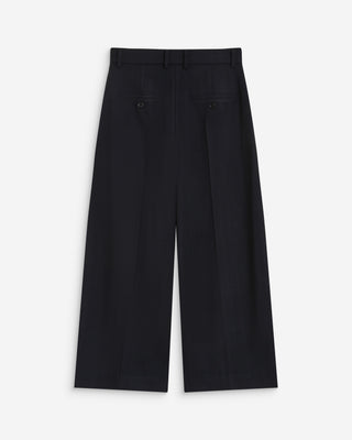 Pantalon tailleur court large à plis marine Atlantis