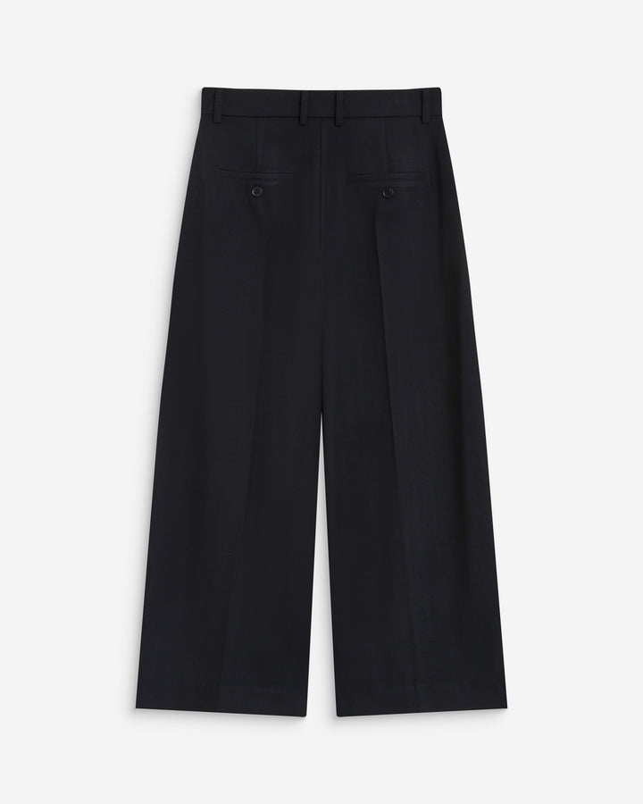 Pantalon tailleur court large à plis marine Atlantis