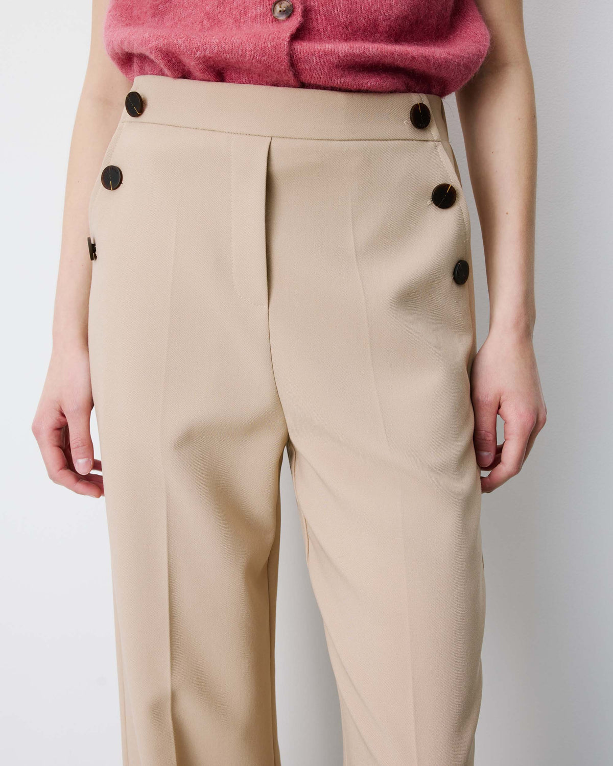 Pantalon tailleur large taille haute beige Alexander
