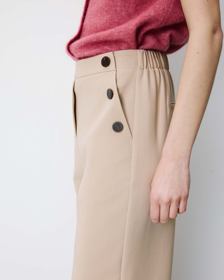 Pantalon tailleur large taille haute beige Alexander