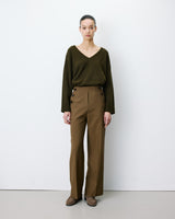 Pantalon tailleur large taille haute kaki Alexander