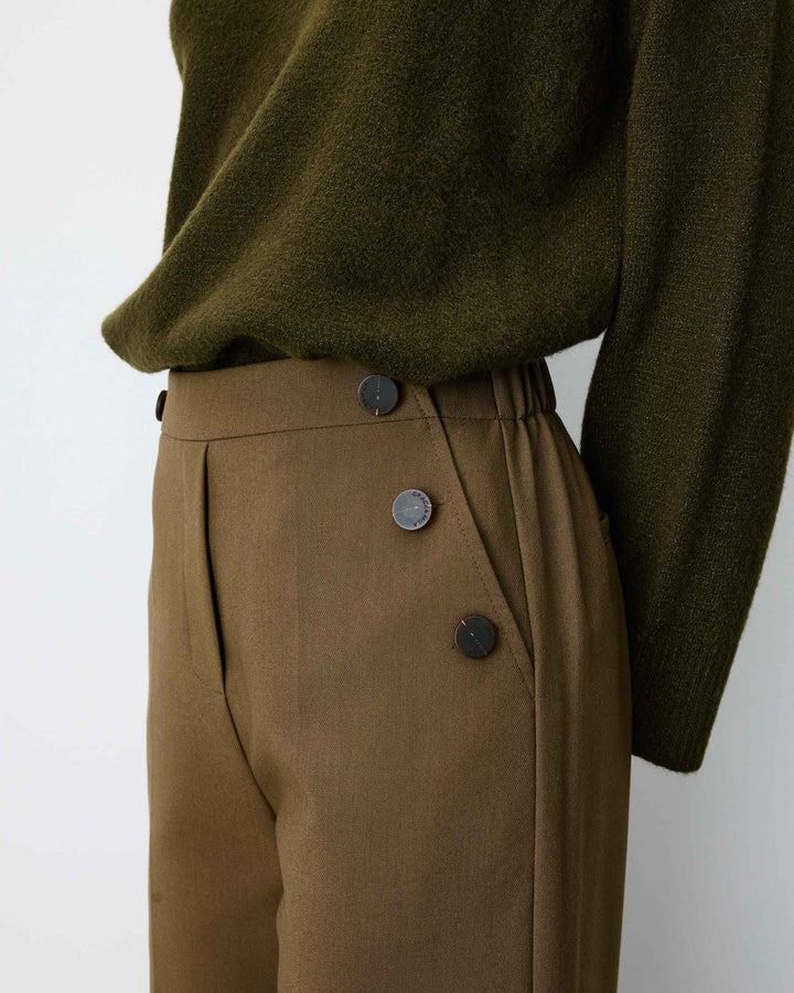 Pantalon tailleur large taille haute kaki Alexander