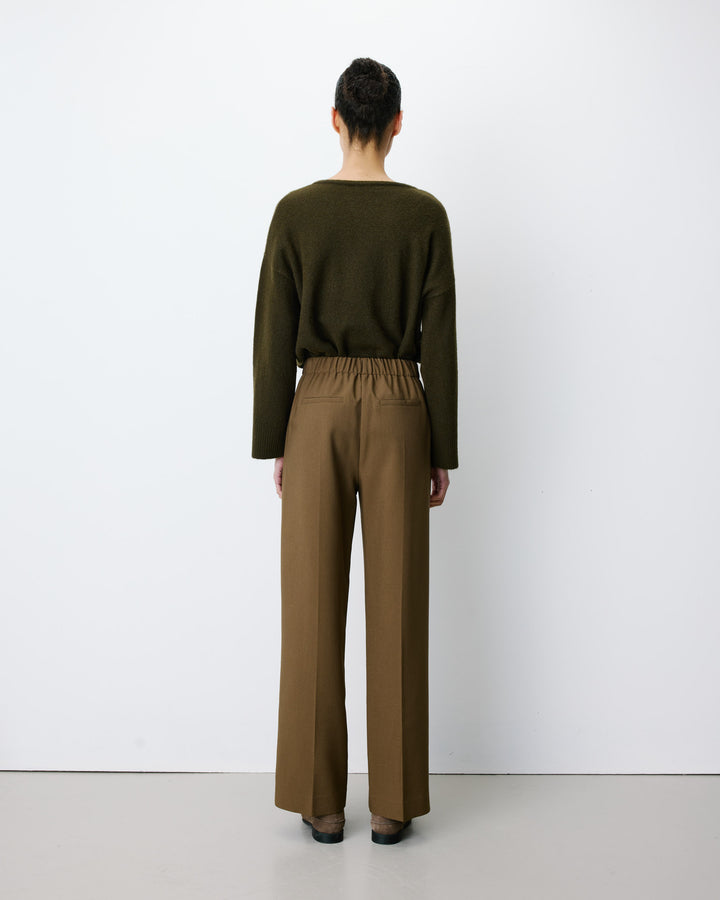 Pantalon tailleur large taille haute kaki Alexander