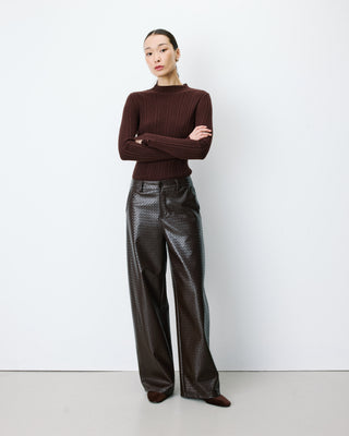 Pantalon barrel similicuir texturé chocolat Artius