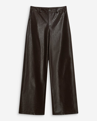 Pantalon barrel similicuir texturé chocolat Artius