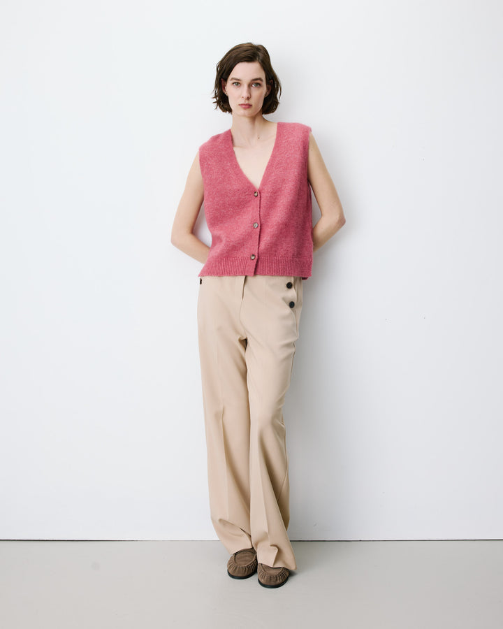 Cardigan sans manches boutonné col V blush Nars