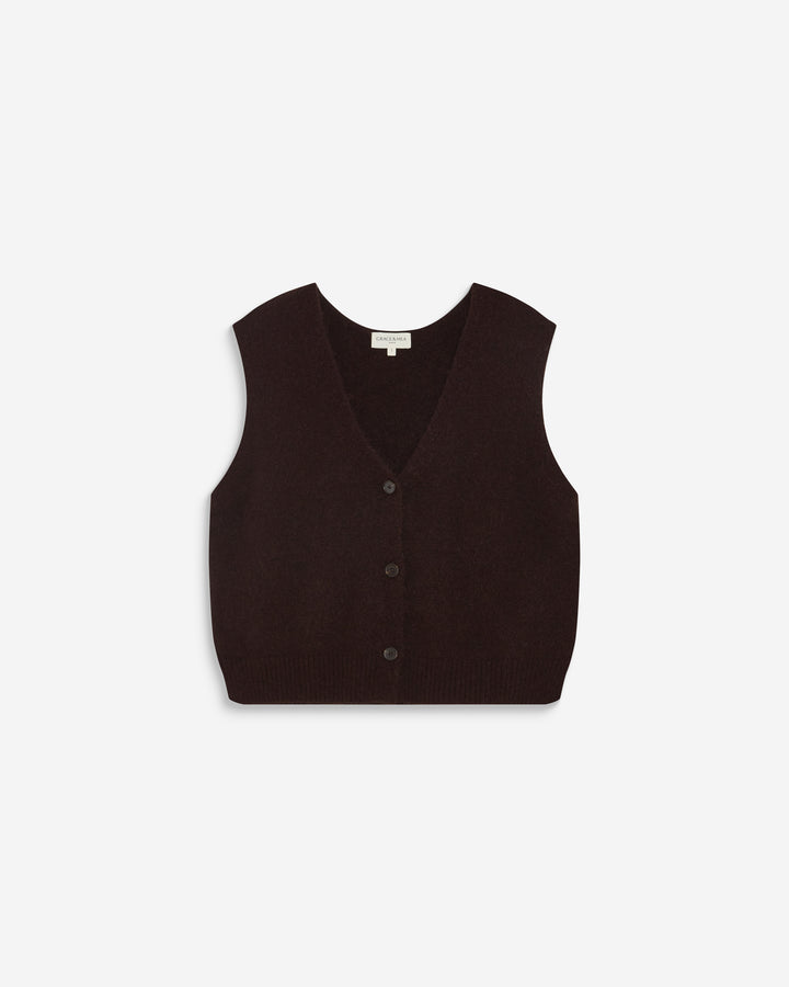 Cardigan sans manches boutonné col V chocolat Nars