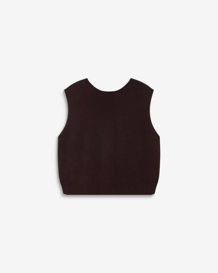 Cardigan sans manches boutonné col V chocolat Nars