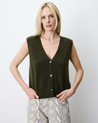 Cardigan sans manches boutonné col V kaki Nars