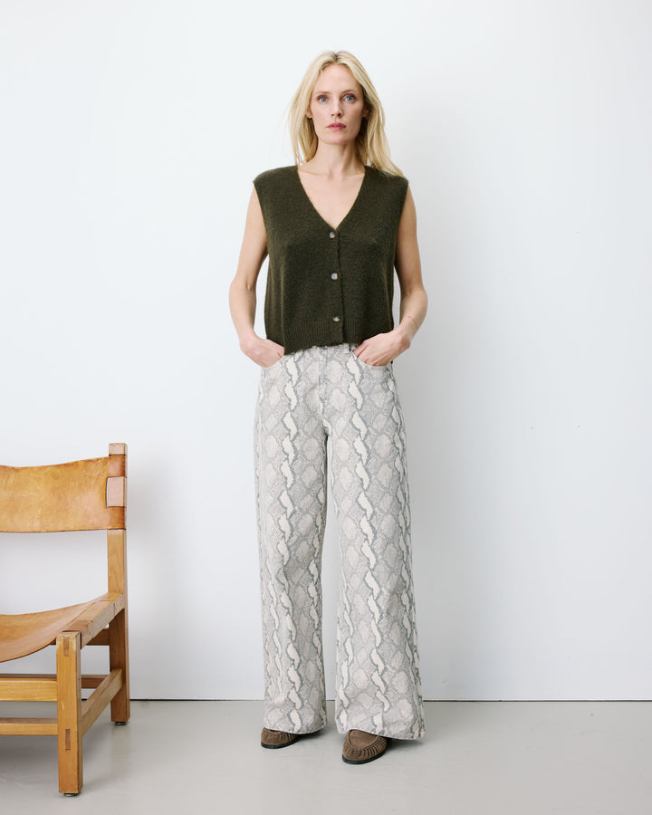 Cardigan sans manches boutonné col V kaki Nars