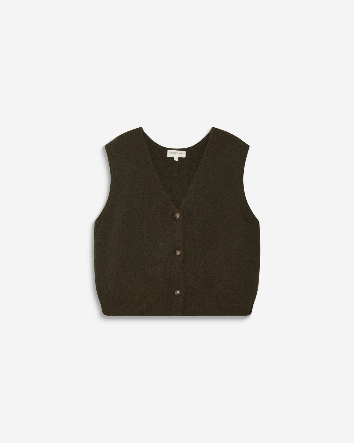 Cardigan sans manches boutonné col V kaki Nars