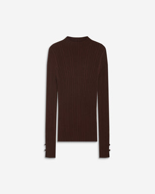 Pull maille fine près du corps col montant chocolat Aloe