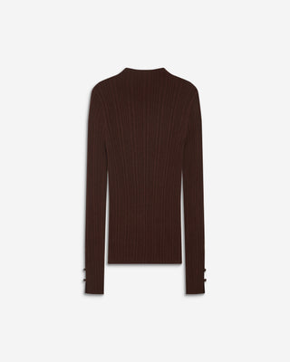 Pull maille fine près du corps col montant chocolat Aloe