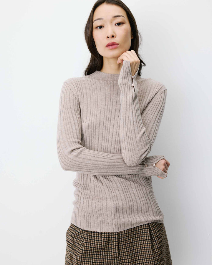 High-neck long-sleeve knit sweater mocha Aloe
