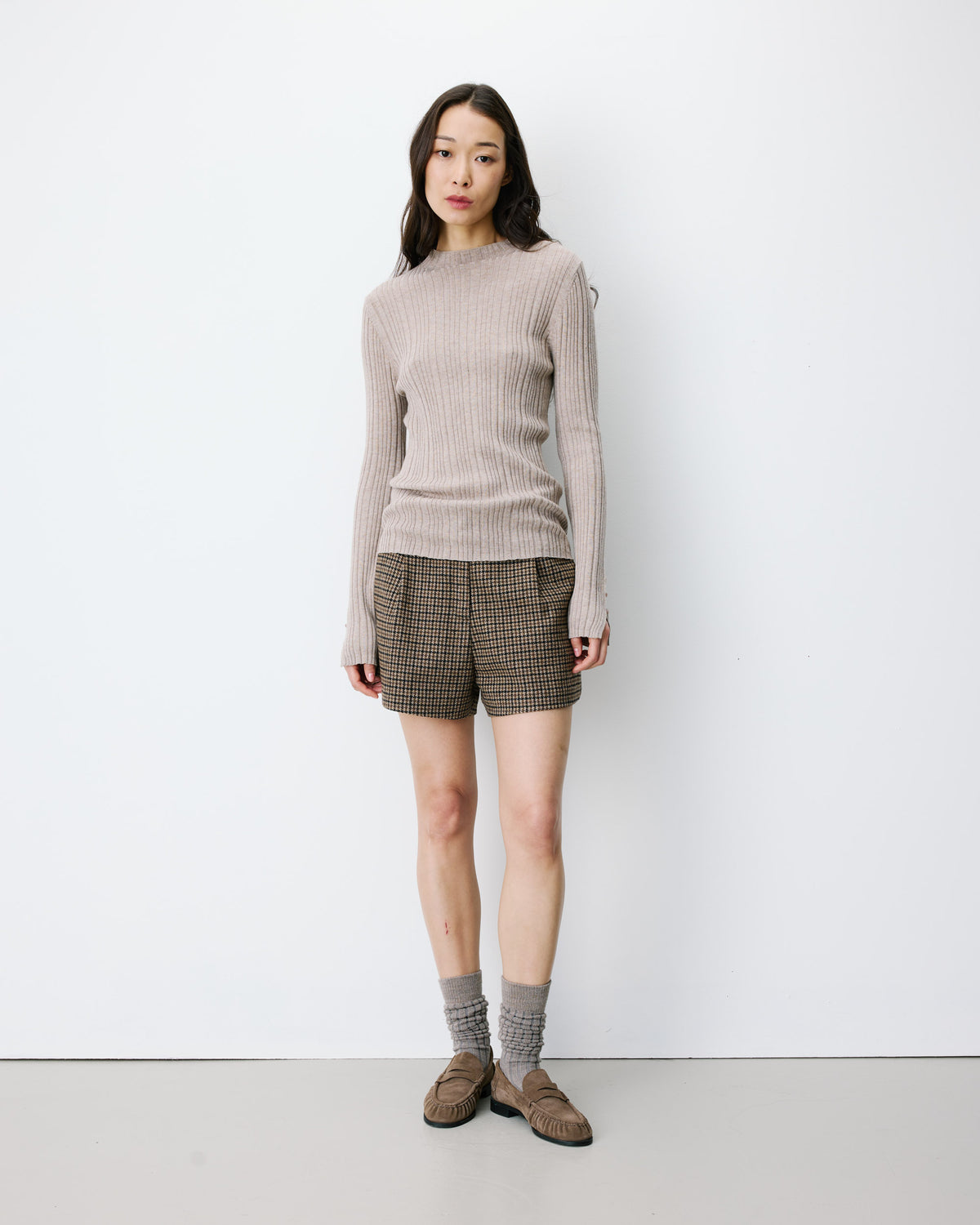 High-neck long-sleeve knit sweater mocha Aloe