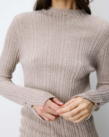 High-neck long-sleeve knit sweater mocha Aloe