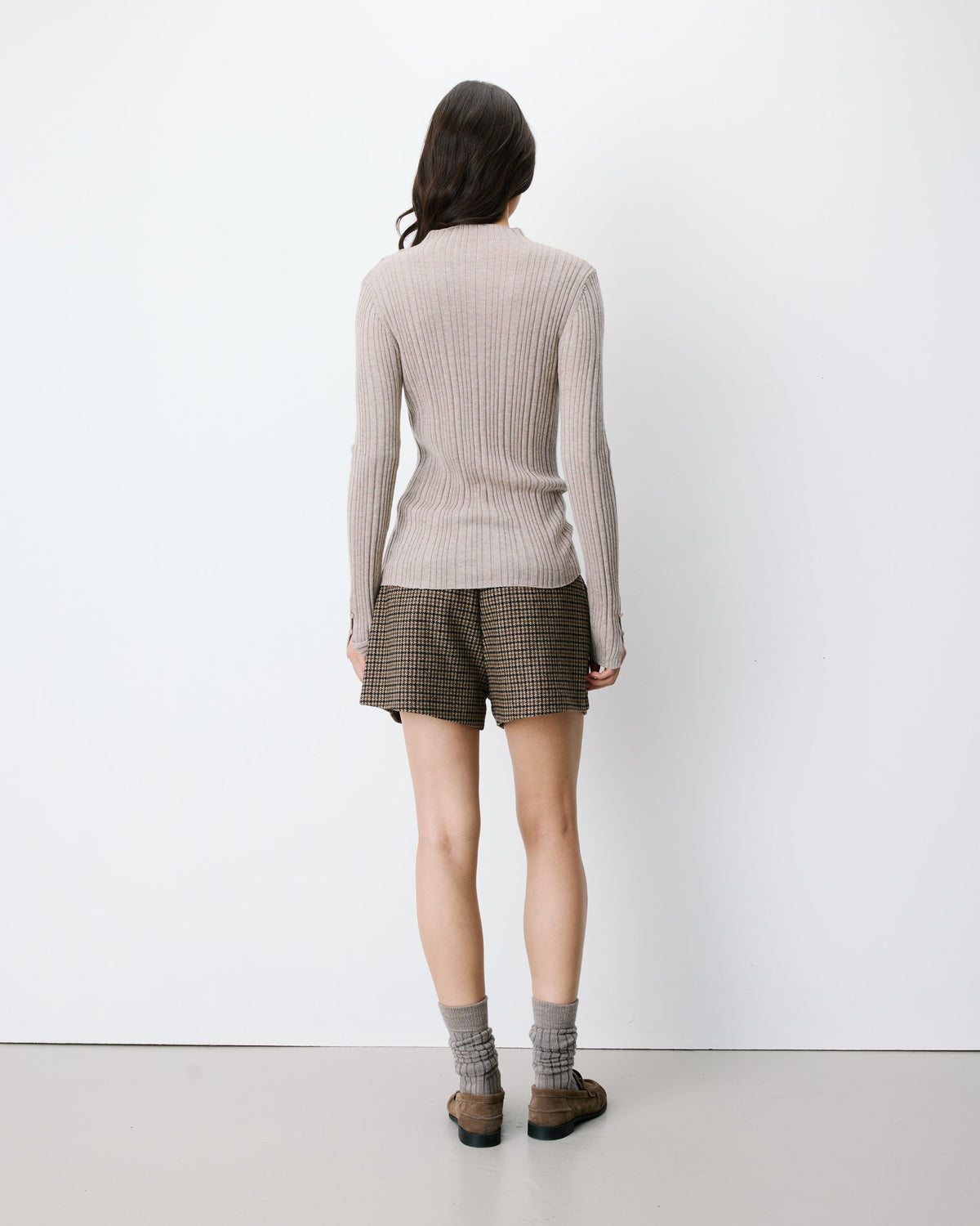 High-neck long-sleeve knit sweater mocha Aloe
