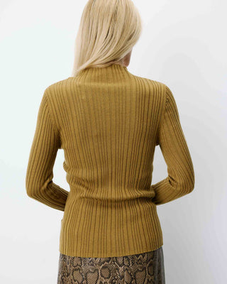 Pull maille fine près du corps col montant olive Aloe