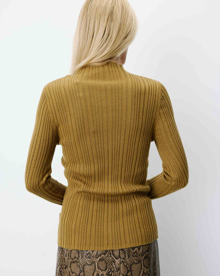 Pull maille fine près du corps col montant olive Aloe
