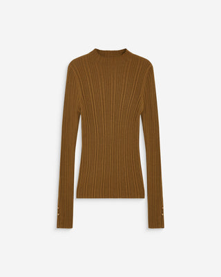 Pull maille fine près du corps col montant olive Aloe