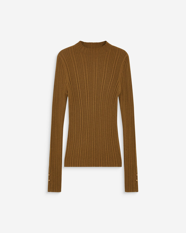 Pull maille fine près du corps col montant olive Aloe