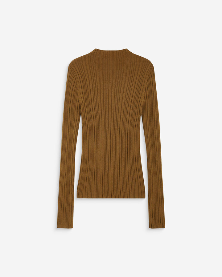 Pull maille fine près du corps col montant olive Aloe