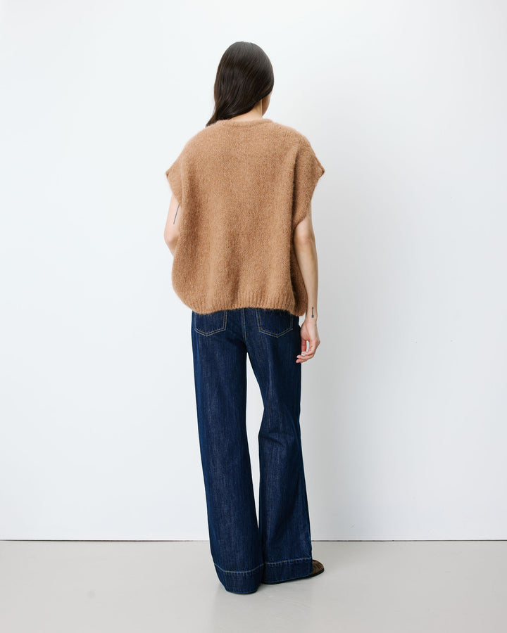 Cardigan loose sans manches col rond camel Addison