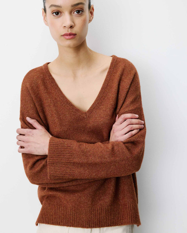 V-neck knit sweater coffee Salvador
