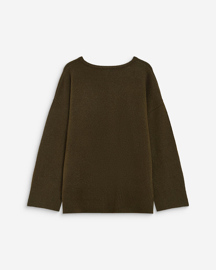 Pull ample col V en maille lurex kaki Salvador