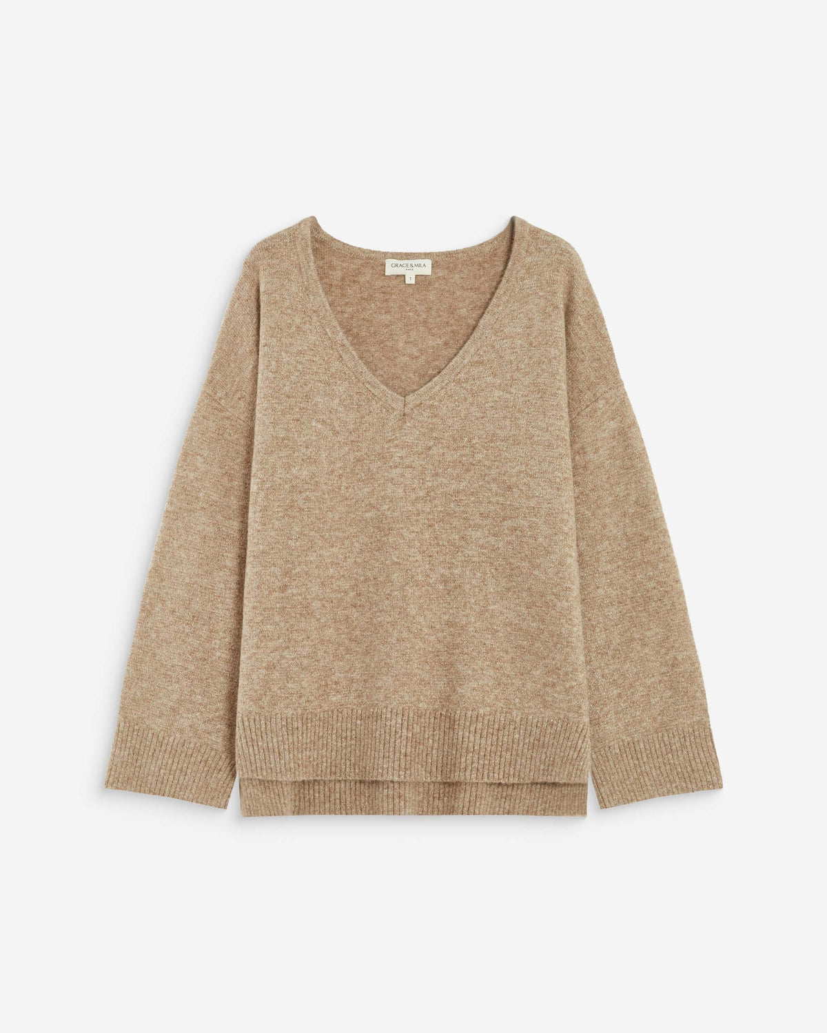 Pull ample col V en maille lurex sable Salvador
