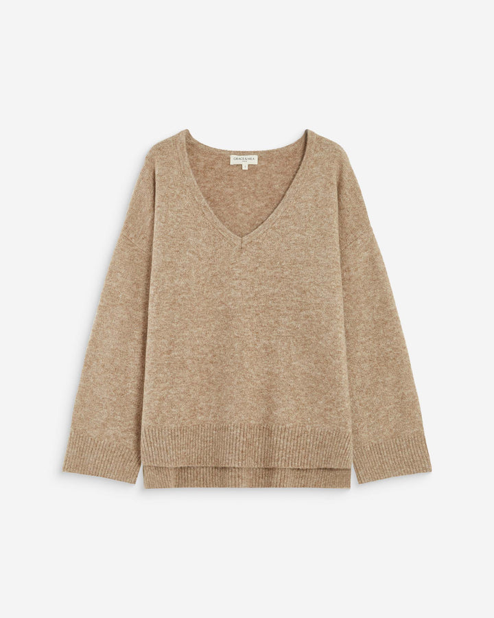 Pull ample col V en maille lurex sable Salvador