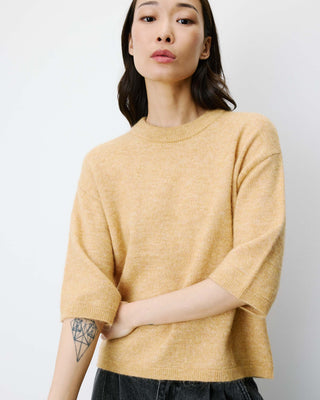 Pull oversize manches 3/4 col rond ocre Asher