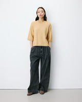 Pull oversize manches 3/4 col rond ocre Asher
