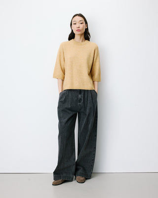 Pull oversize manches 3/4 col rond ocre Asher