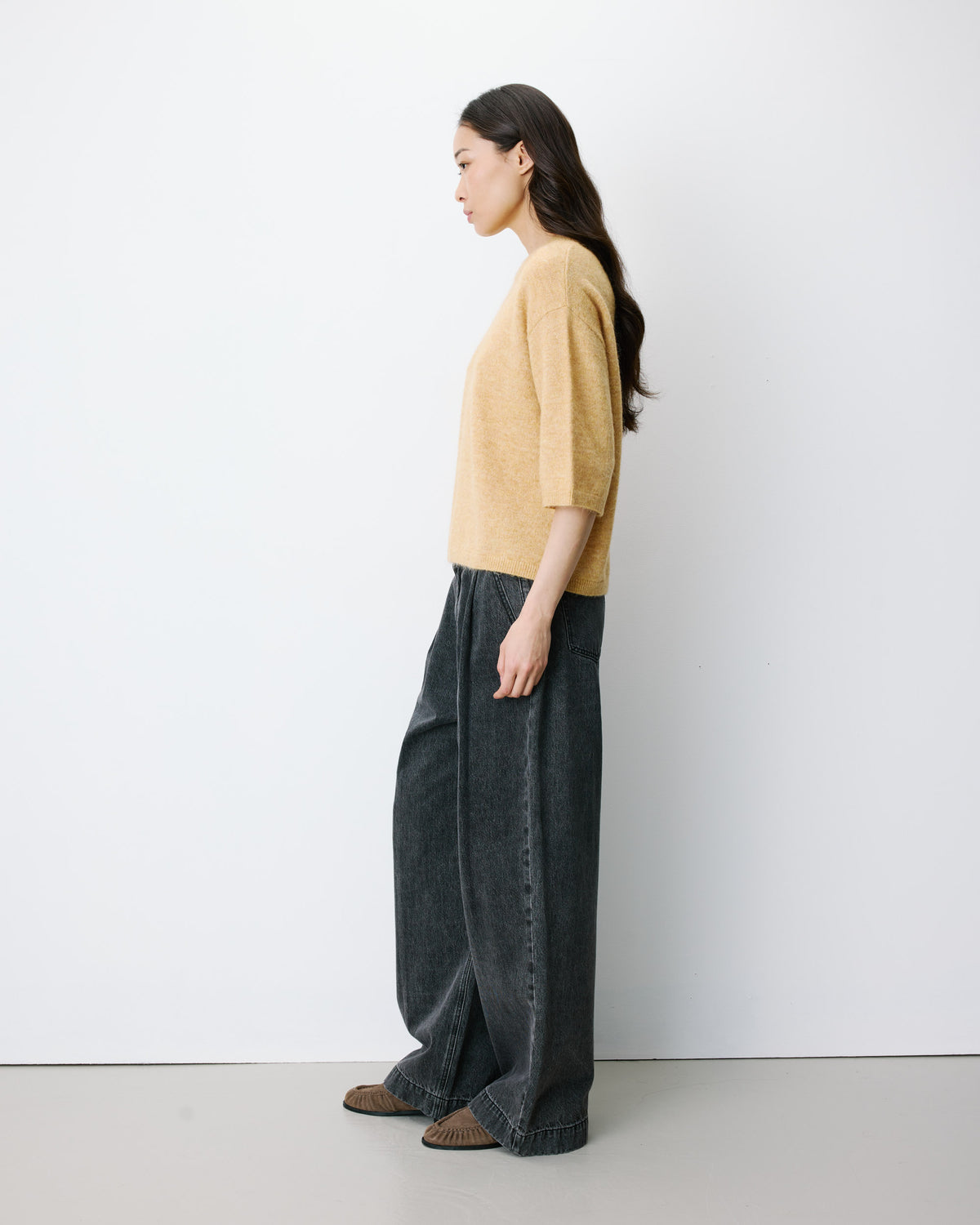 Pull oversize manches 3/4 col rond ocre Asher